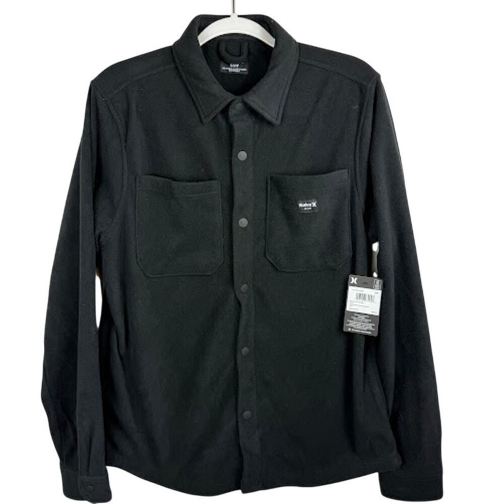 Hurley Polar Fleece Overshirt Black Snap Front Shirt Jacket Men S NWT $60‎ MSRP